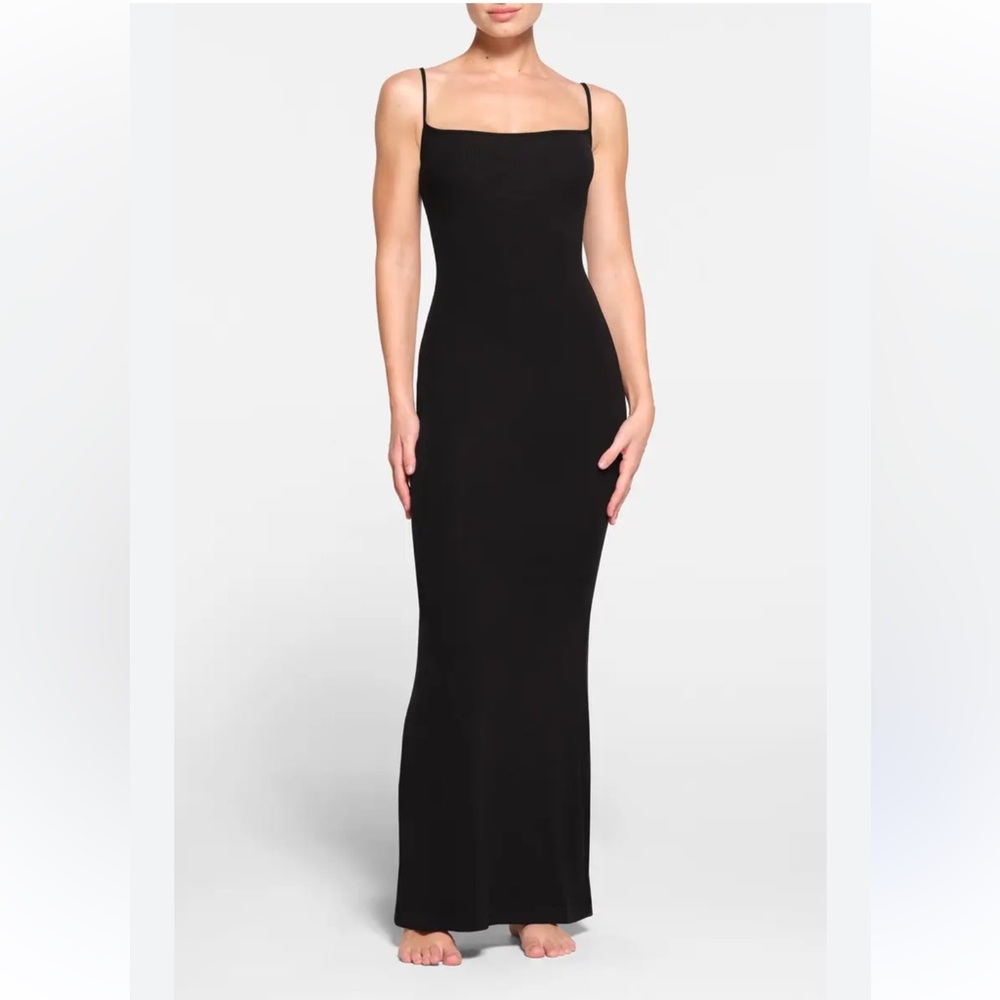 SKIMS Soft Lounge Long Black Slipdress (Size S)